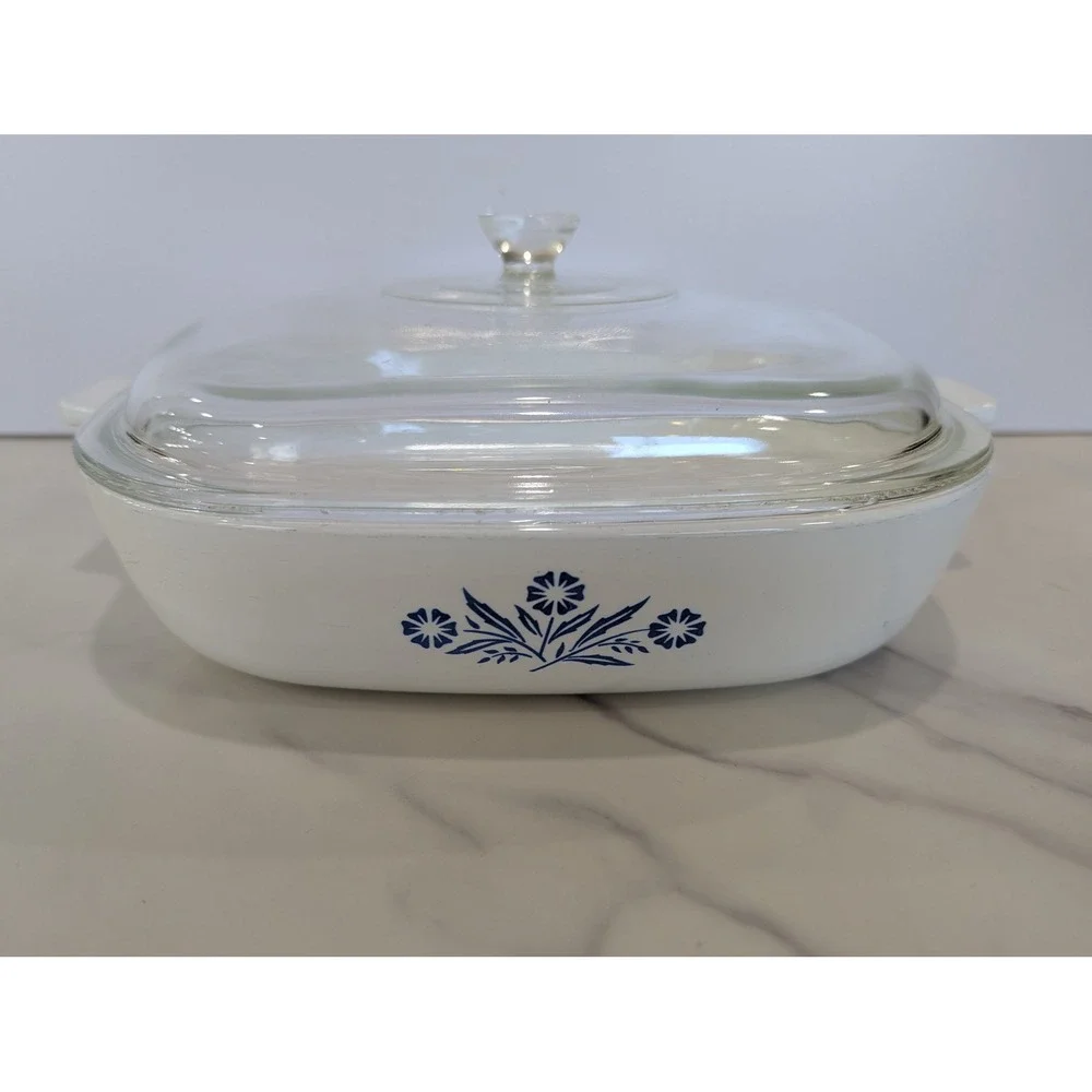 Vintage Casserole Dish 10 Inch White Blue Corning Ware Cornflower P-10-B
